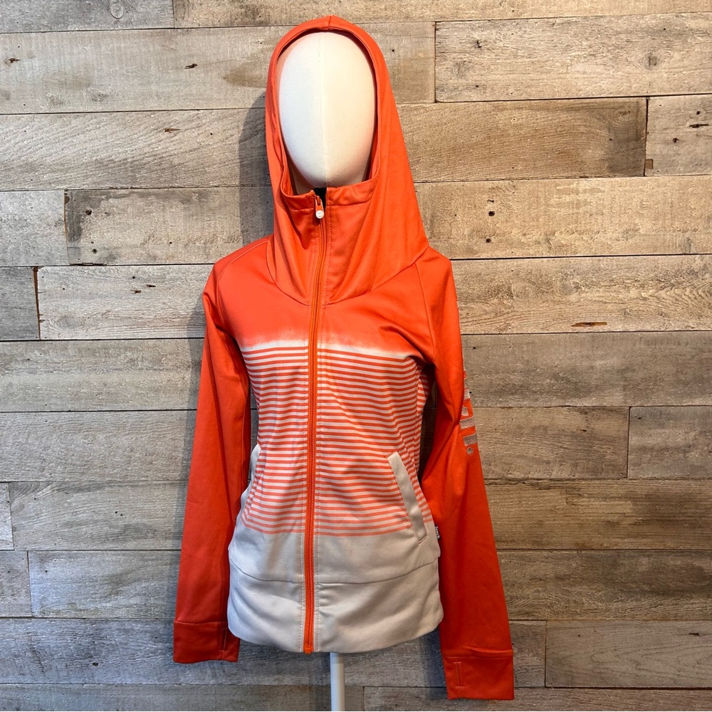 Bench women’s orange zip up striped shirts ombré hooded jacket in size small‎
